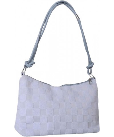 Women's Hobo Purse Checkered Zip Up Shoulder Bag Casual Handbag Dusty Blue $11.34 Hobo Bags