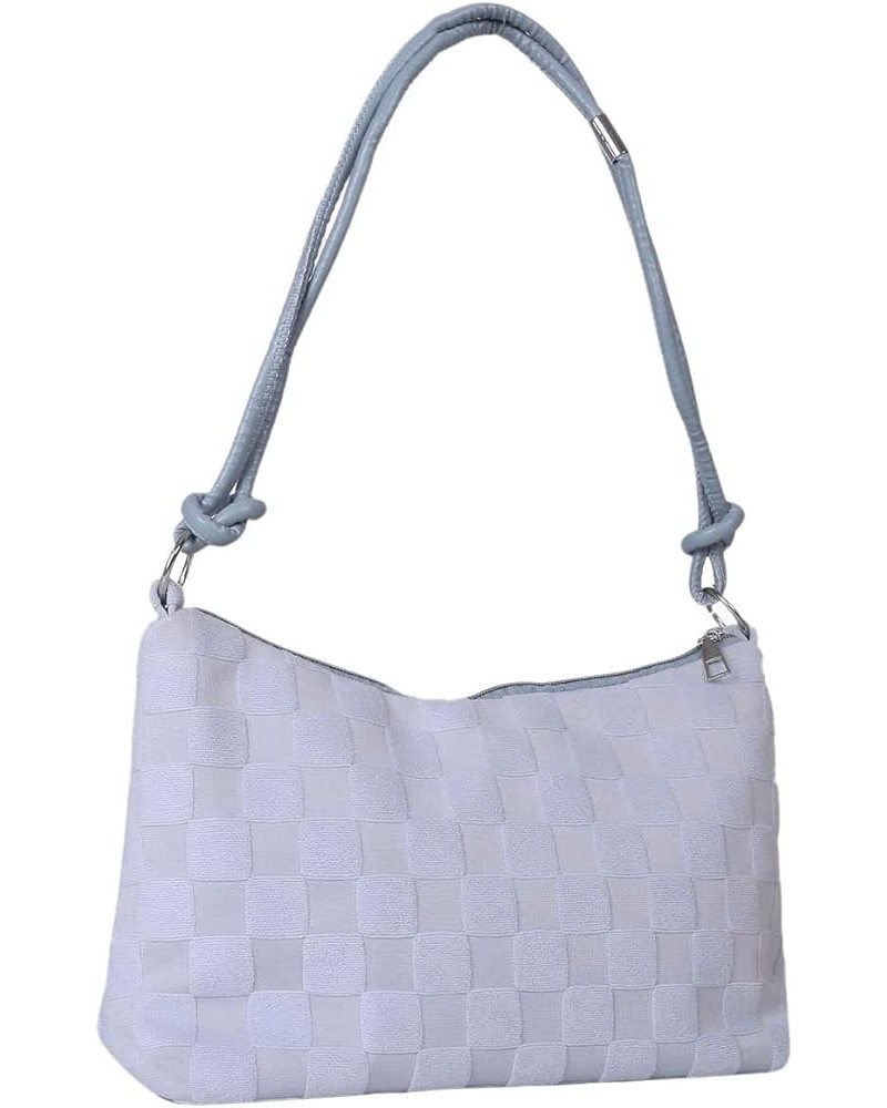 Women's Hobo Purse Checkered Zip Up Shoulder Bag Casual Handbag Dusty Blue $11.34 Hobo Bags