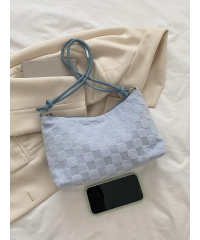 Women's Hobo Purse Checkered Zip Up Shoulder Bag Casual Handbag Dusty Blue $11.34 Hobo Bags