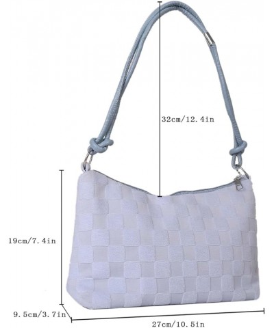 Women's Hobo Purse Checkered Zip Up Shoulder Bag Casual Handbag Dusty Blue $11.34 Hobo Bags