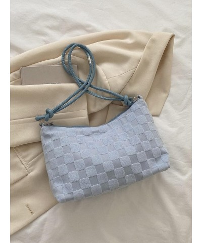 Women's Hobo Purse Checkered Zip Up Shoulder Bag Casual Handbag Dusty Blue $11.34 Hobo Bags