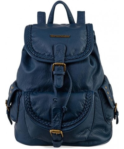 Backpack Purse for Women Trendy Satchel Backpack Washed Leather Drawstring Daypack for Casual Travel Navy $23.52 Satchels