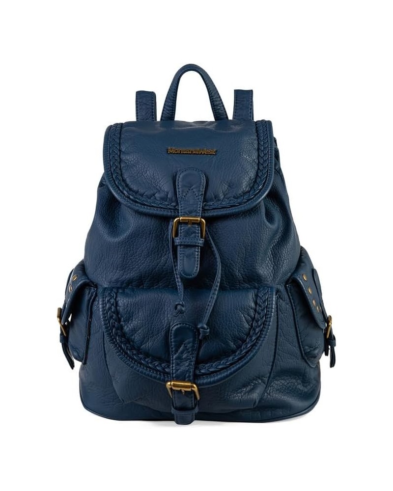 Backpack Purse for Women Trendy Satchel Backpack Washed Leather Drawstring Daypack for Casual Travel Navy $23.52 Satchels