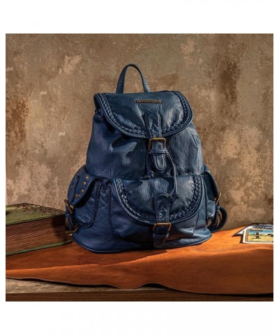 Backpack Purse for Women Trendy Satchel Backpack Washed Leather Drawstring Daypack for Casual Travel Navy $23.52 Satchels