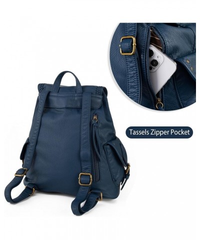 Backpack Purse for Women Trendy Satchel Backpack Washed Leather Drawstring Daypack for Casual Travel Navy $23.52 Satchels