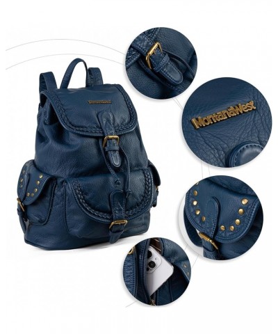 Backpack Purse for Women Trendy Satchel Backpack Washed Leather Drawstring Daypack for Casual Travel Navy $23.52 Satchels