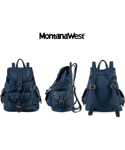 Backpack Purse for Women Trendy Satchel Backpack Washed Leather Drawstring Daypack for Casual Travel Navy $23.52 Satchels