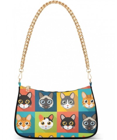 Small Chain Shoulder Bag for Women Cute Cats Hobo Handbags Tote Clutch Bag Ladies Crossbody Bag Purse with Zipper $14.21 Totes