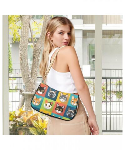 Small Chain Shoulder Bag for Women Cute Cats Hobo Handbags Tote Clutch Bag Ladies Crossbody Bag Purse with Zipper $14.21 Totes