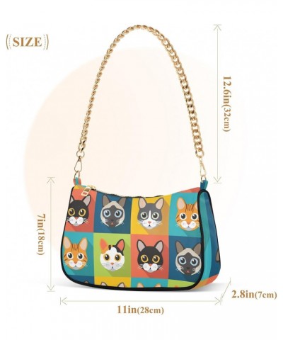 Small Chain Shoulder Bag for Women Cute Cats Hobo Handbags Tote Clutch Bag Ladies Crossbody Bag Purse with Zipper $14.21 Totes