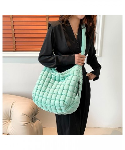 Quilted Crossbody Bag Large Tote Bag Puffy Tote for Women,Lightweight Quilted Tote Bag Padding Hobo Bag Light Green $14.69 Totes