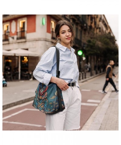 Whale Floating in a Blue Swirl Shoulder Bag, Soft Leather Shoulder Bag for Women, Crossbody Bag with Thick Strap Decorative O...