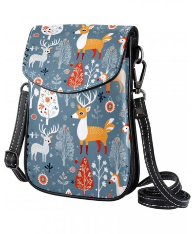 Faux Leather Crossbody Bag for Women, Messenger Bag, Shoulder Bag, winter pattern forest and animal $11.96 Crossbody Bags