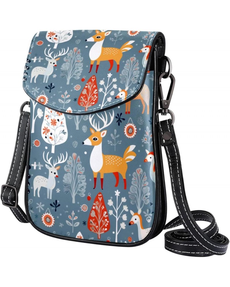 Faux Leather Crossbody Bag for Women, Messenger Bag, Shoulder Bag, winter pattern forest and animal $11.96 Crossbody Bags