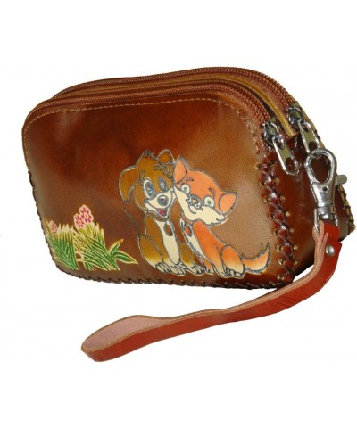 Leather Purse/wallet,two Zipper for 2 Separate Rooms,happy Doggy & Kitty Pattern (Red) Brown $13.91 Wallets