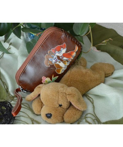 Leather Purse/wallet,two Zipper for 2 Separate Rooms,happy Doggy & Kitty Pattern (Red) Brown $13.91 Wallets