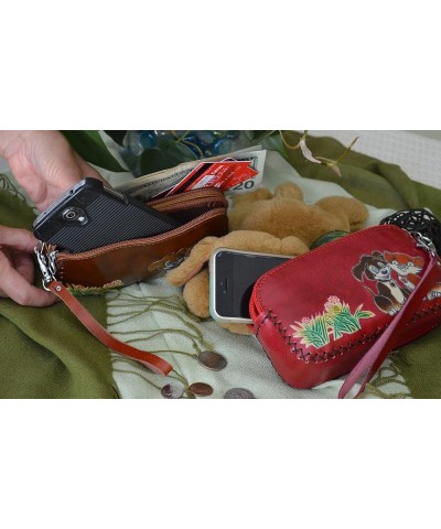 Leather Purse/wallet,two Zipper for 2 Separate Rooms,happy Doggy & Kitty Pattern (Red) Brown $13.91 Wallets