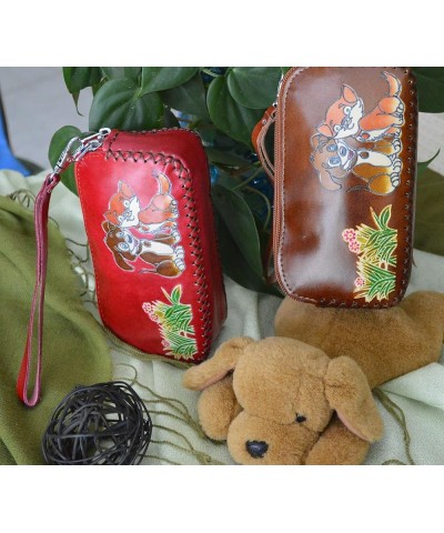 Leather Purse/wallet,two Zipper for 2 Separate Rooms,happy Doggy & Kitty Pattern (Red) Brown $13.91 Wallets