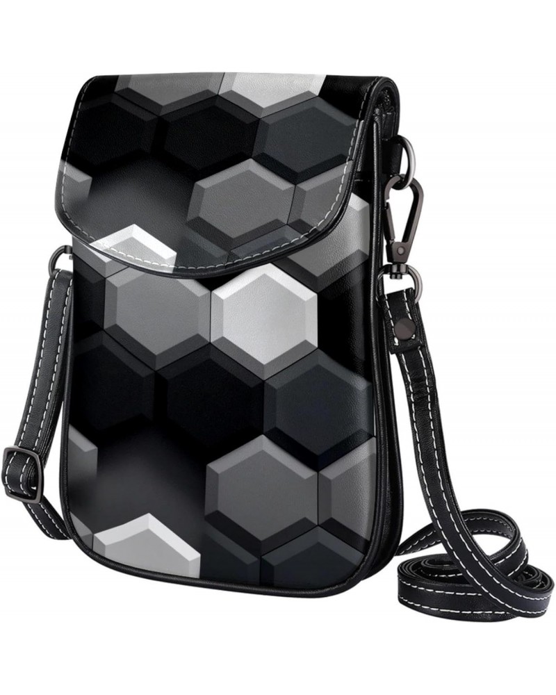 Crossbody Bags for Women,Crossbody Bag Men,Small Sling Bag,Black and White Hexagon,Crossbody Purse $12.17 Crossbody Bags