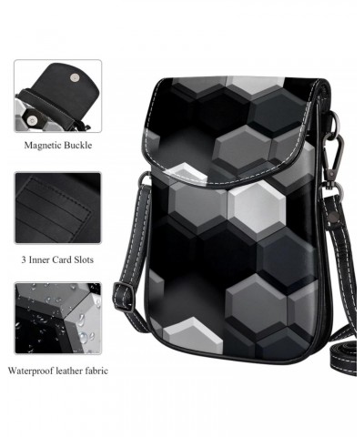 Crossbody Bags for Women,Crossbody Bag Men,Small Sling Bag,Black and White Hexagon,Crossbody Purse $12.17 Crossbody Bags