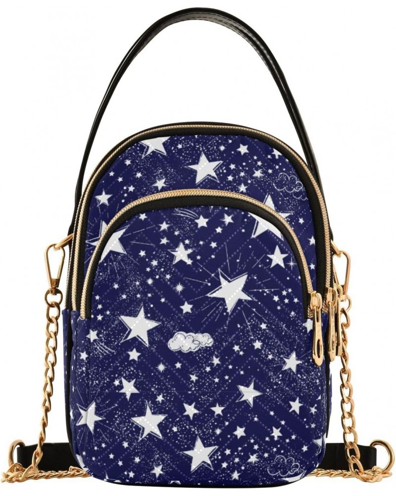 Cute Cartoon Star Cloud Pattern Quilted Crossbody Bag for Women, Small Cell Phone Bag Shoulder Handbags Purse with Leather St...