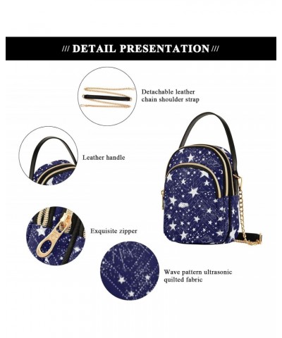 Cute Cartoon Star Cloud Pattern Quilted Crossbody Bag for Women, Small Cell Phone Bag Shoulder Handbags Purse with Leather St...