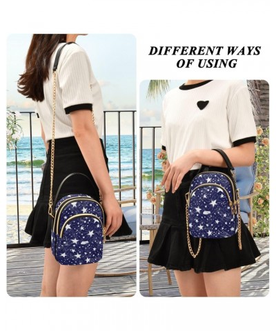 Cute Cartoon Star Cloud Pattern Quilted Crossbody Bag for Women, Small Cell Phone Bag Shoulder Handbags Purse with Leather St...