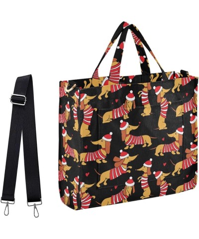 Womens Christmas Cartoon Dachshund in Santa Hats Satchel Tote Crossbody Bag for Weekender Travel Beach Gym Multi05 $15.39 Totes