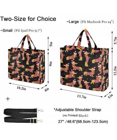 Womens Christmas Cartoon Dachshund in Santa Hats Satchel Tote Crossbody Bag for Weekender Travel Beach Gym Multi05 $15.39 Totes