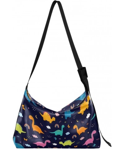 Rainbow Animal Dinosur Black Women's Leather Hobo Handbag Shoulder Bag Crossbody Casual Large Tote Bag Purse $14.52 Totes