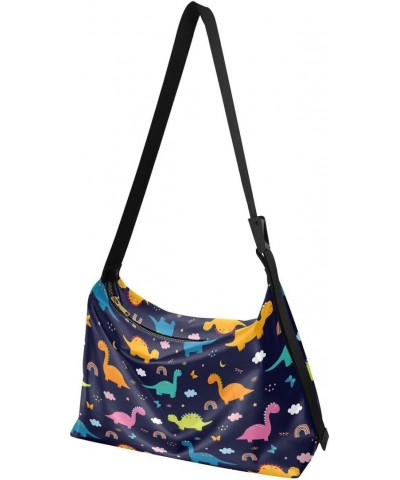 Rainbow Animal Dinosur Black Women's Leather Hobo Handbag Shoulder Bag Crossbody Casual Large Tote Bag Purse $14.52 Totes