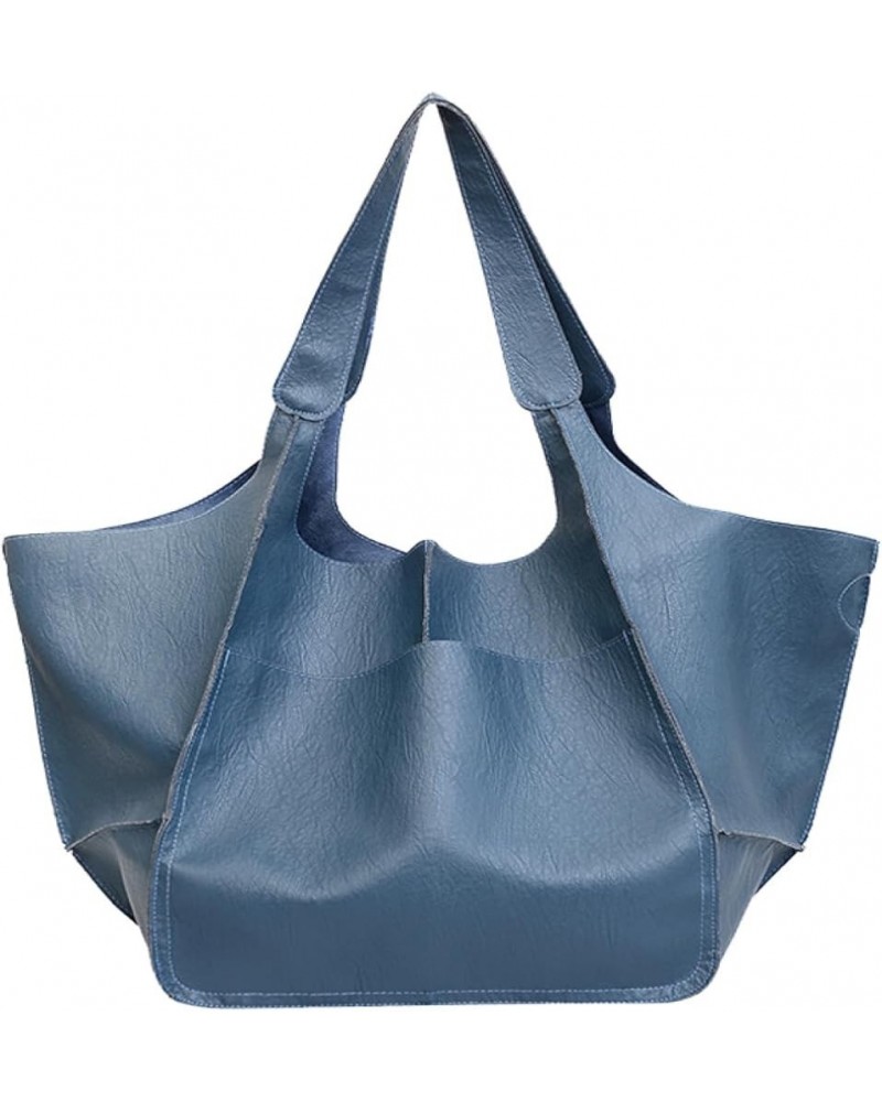 Large bag of soft leather and large capacity shoulder tote bag Blue $12.00 Totes