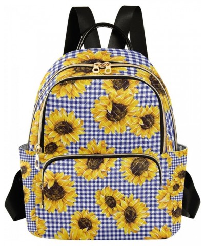 Sunflowers Blue White Plaid Backpack for Women Shoulder Bag Lightweight Mini Backpack Casual Daypack Back Pack for Travel Wor...