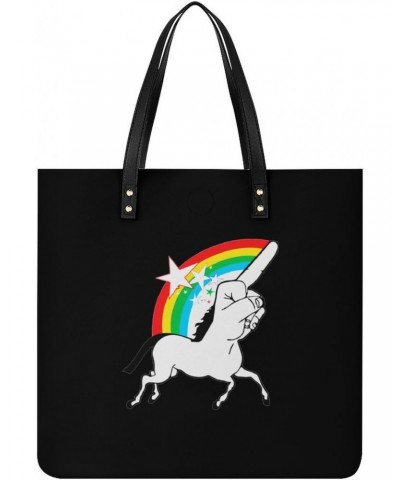 Middle Finger Fuck Unicorn PU Leather Tote Bag Top Handle Satchel Handbags Shoulder Bags for Women Men $17.54 Handbags