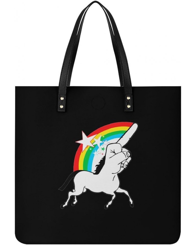 Middle Finger Fuck Unicorn PU Leather Tote Bag Top Handle Satchel Handbags Shoulder Bags for Women Men $17.54 Handbags