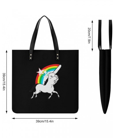 Middle Finger Fuck Unicorn PU Leather Tote Bag Top Handle Satchel Handbags Shoulder Bags for Women Men $17.54 Handbags