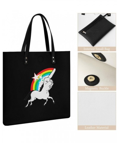 Middle Finger Fuck Unicorn PU Leather Tote Bag Top Handle Satchel Handbags Shoulder Bags for Women Men $17.54 Handbags