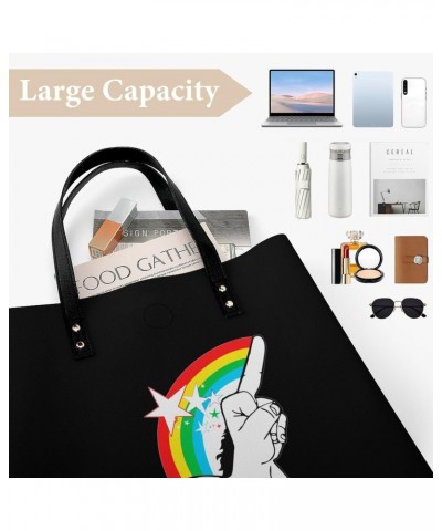 Middle Finger Fuck Unicorn PU Leather Tote Bag Top Handle Satchel Handbags Shoulder Bags for Women Men $17.54 Handbags