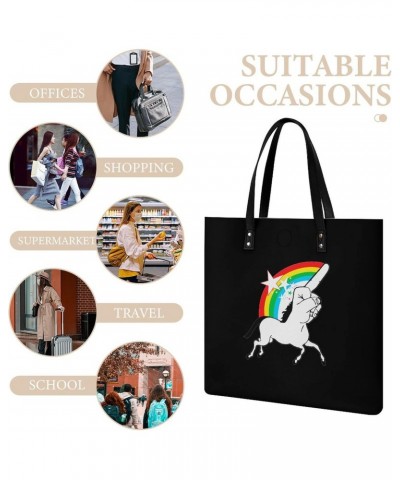 Middle Finger Fuck Unicorn PU Leather Tote Bag Top Handle Satchel Handbags Shoulder Bags for Women Men $17.54 Handbags