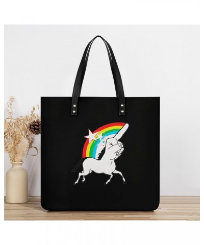 Middle Finger Fuck Unicorn PU Leather Tote Bag Top Handle Satchel Handbags Shoulder Bags for Women Men $17.54 Handbags