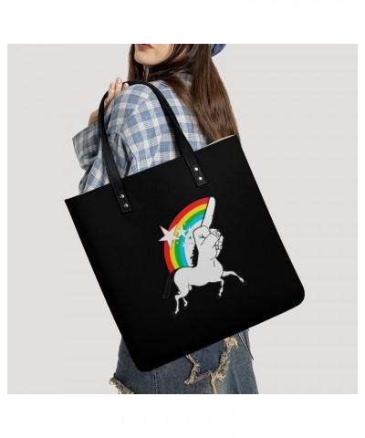 Middle Finger Fuck Unicorn PU Leather Tote Bag Top Handle Satchel Handbags Shoulder Bags for Women Men $17.54 Handbags