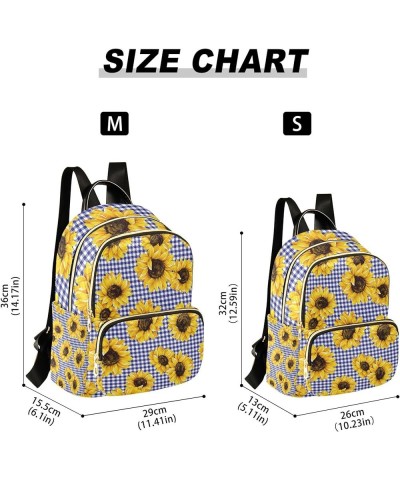 Sunflowers Blue White Plaid Backpack for Women Shoulder Bag Lightweight Mini Backpack Casual Daypack Back Pack for Travel Wor...