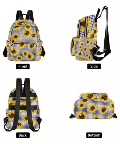 Sunflowers Blue White Plaid Backpack for Women Shoulder Bag Lightweight Mini Backpack Casual Daypack Back Pack for Travel Wor...