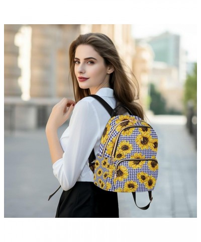 Sunflowers Blue White Plaid Backpack for Women Shoulder Bag Lightweight Mini Backpack Casual Daypack Back Pack for Travel Wor...