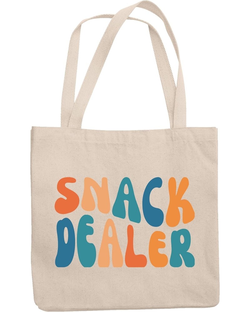 Snack Dealer, Funny Motherhood Themed, Groovy Retro Wavy Text Merch Gift, 12oz Canvas Tote Bag $14.03 Totes