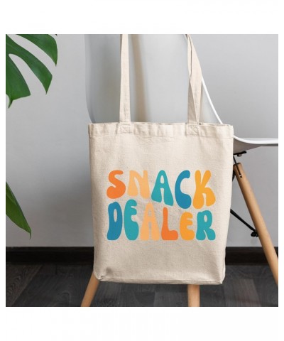 Snack Dealer, Funny Motherhood Themed, Groovy Retro Wavy Text Merch Gift, 12oz Canvas Tote Bag $14.03 Totes