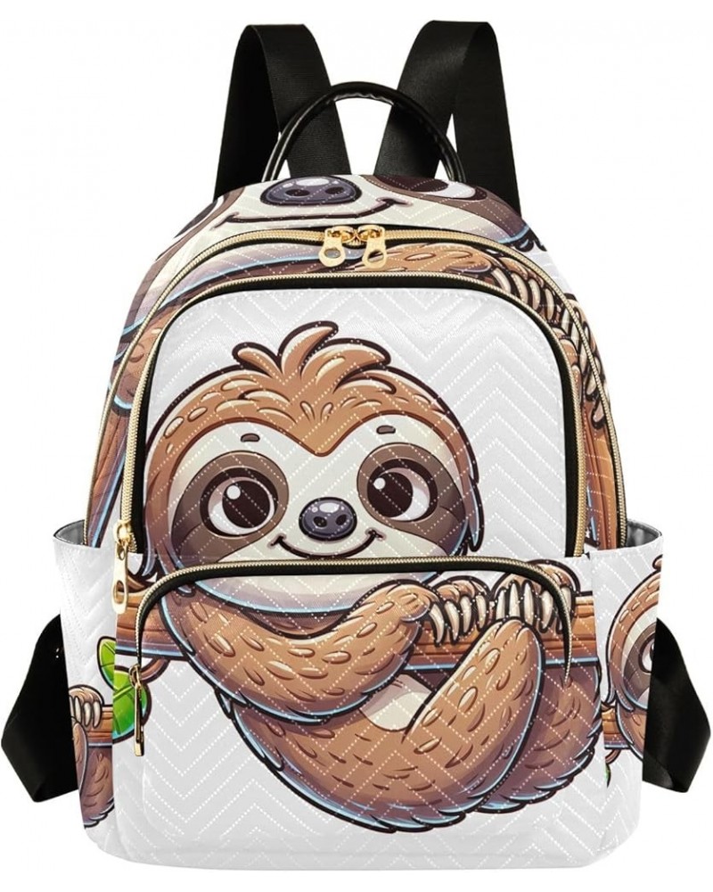 Quilted Backpack Painting Floral Garden Womens Mini Backpack Travel Backpack Cute Cartoon Sloth White Medium $20.29 Backpacks