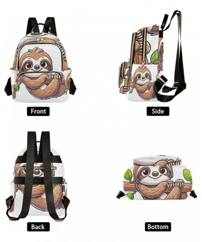 Quilted Backpack Painting Floral Garden Womens Mini Backpack Travel Backpack Cute Cartoon Sloth White Medium $20.29 Backpacks