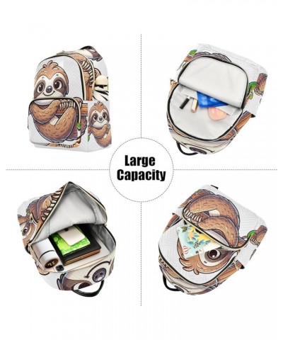 Quilted Backpack Painting Floral Garden Womens Mini Backpack Travel Backpack Cute Cartoon Sloth White Medium $20.29 Backpacks