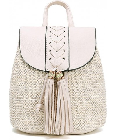 Women Straw Beach Backpack Summer Drawstring Shoulders Bag Rattan Backpack Purse 016beige $9.20 Backpacks